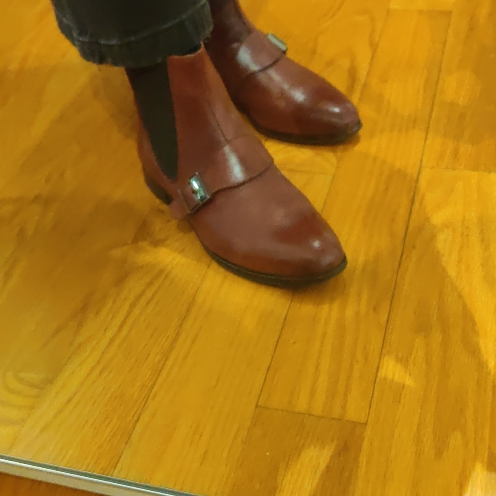 Burgundy Leather Buckle Boots